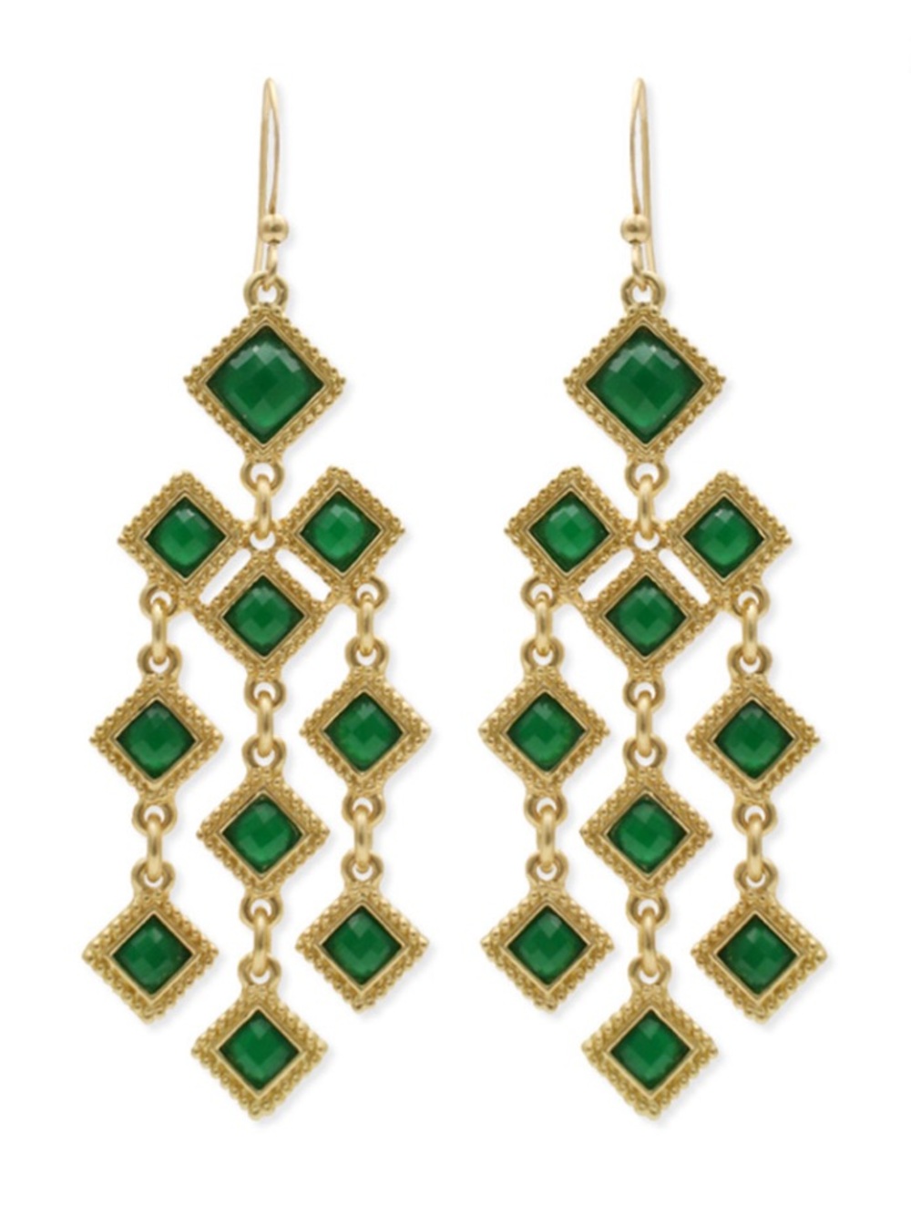 Cici Jewelry Green Statement Earrings Gold Tone 3" Drop EUC